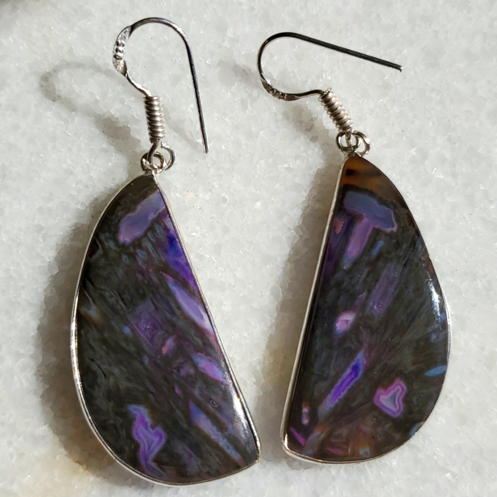 New Oversized Stick Agate Silver Dangle Earrings.